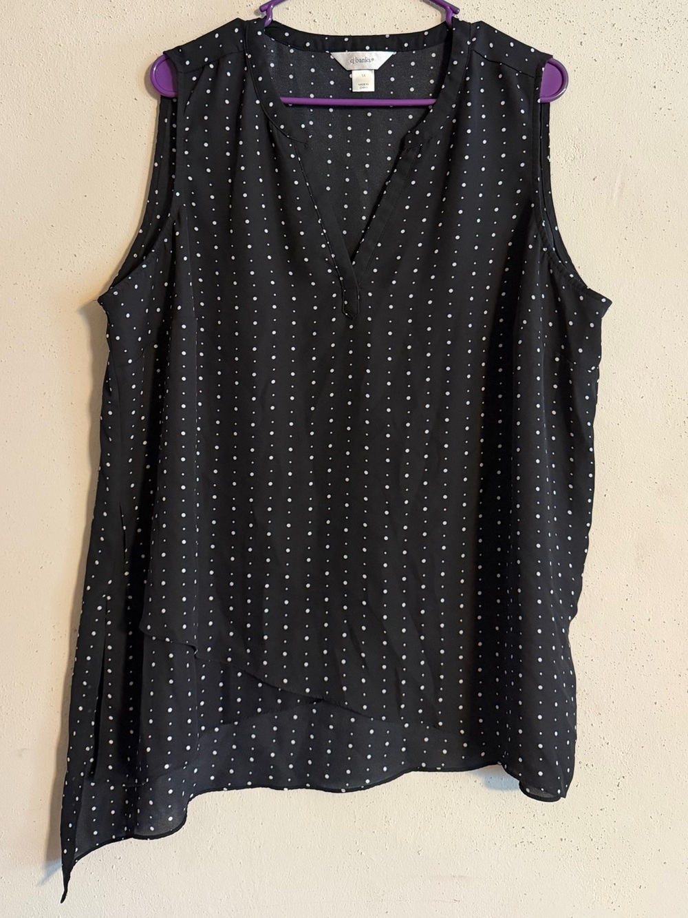 Size 1X - CJ Banks Black Polka Dot Sleeveless V-Neck Camisole